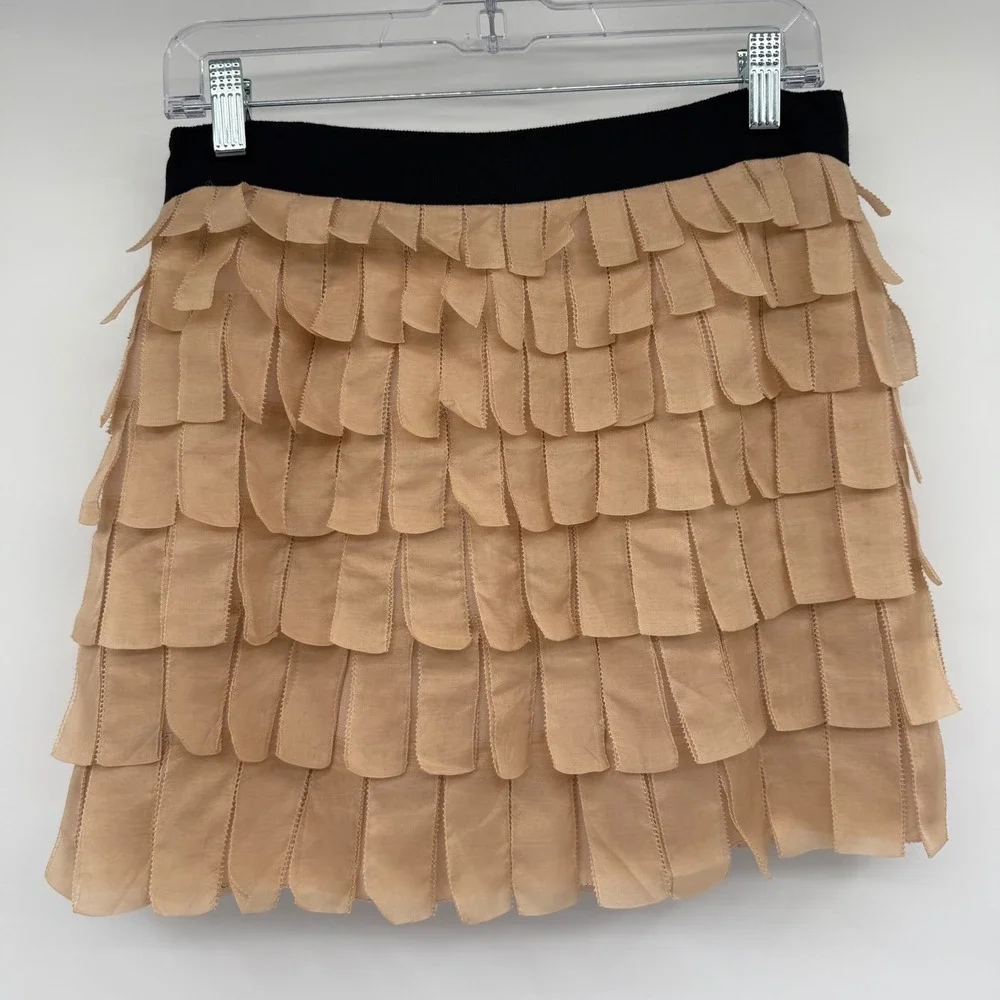J. Crew‎ Collection Mini Skirt 4 Tan Fringe Playful Flirty Feminine